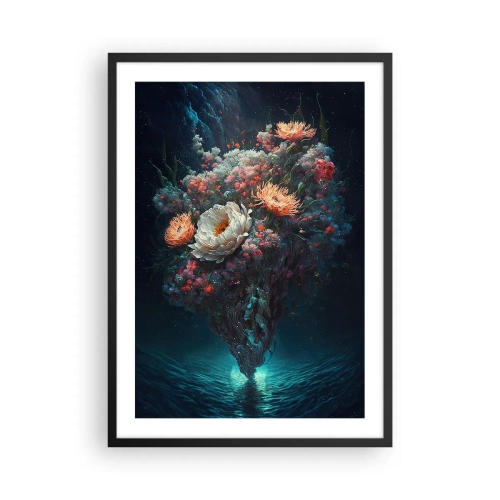 Póster en marco negro - Un arreglo mágico de flores flotando sobre el agua. - 50x70cm - Extraño jardín - Decoración de pared moderna para salón y dormitorio ARTTOR
