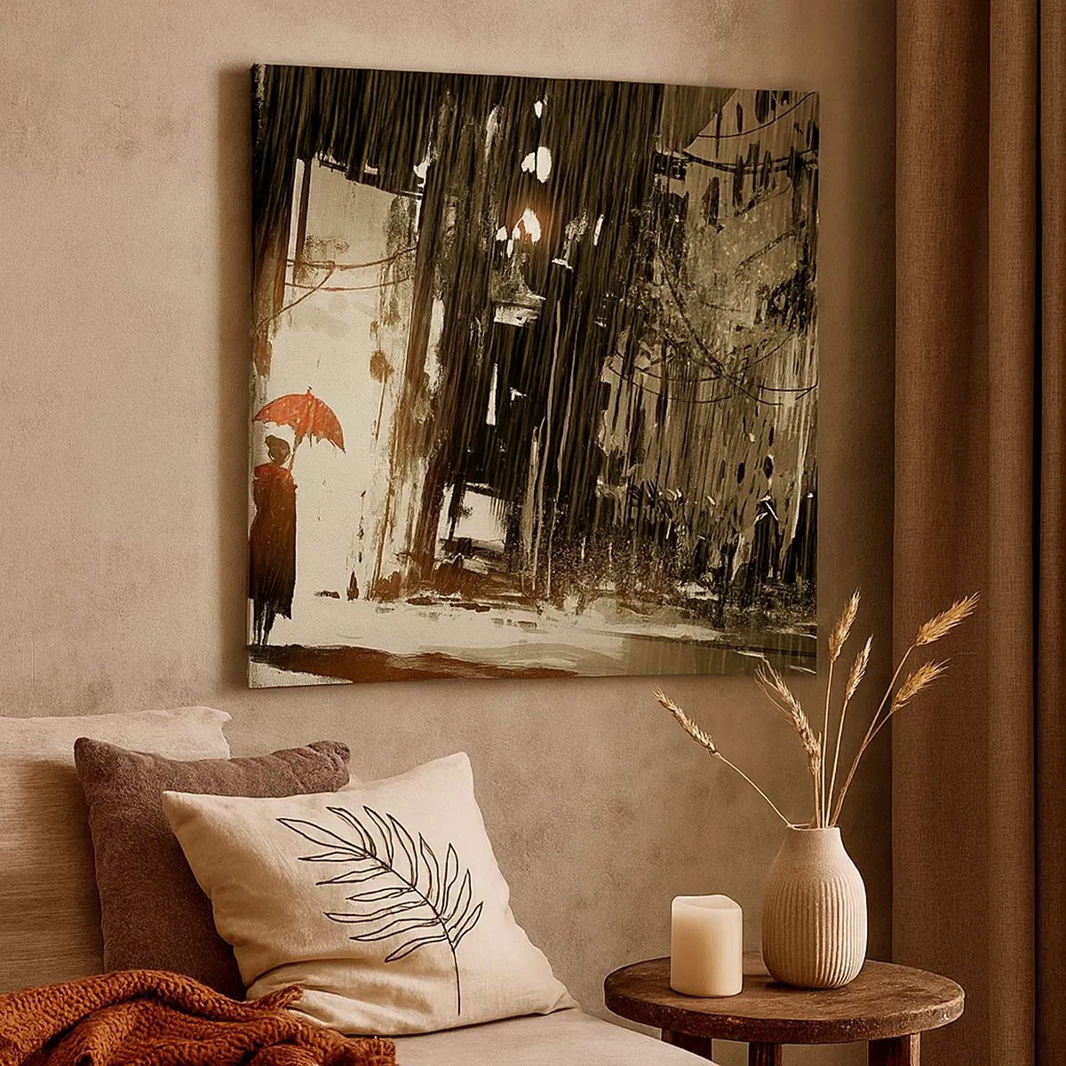 Cuadro sobre lienzo - Impresión de Imagen - Poesía de un paraguas rojo - 30x30 cm