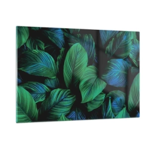 Cuadro sobre vidrio - Impresiones sobre Vidrio - Primer plano de hojas en intensos tonos verdes. - 120x80cm - En la multitud verde - Decoración de pared moderna para salón y dormitorio ARTTOR