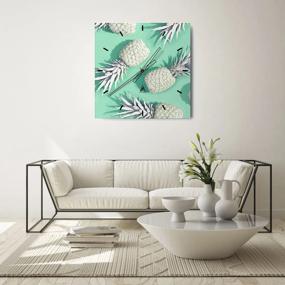 Reloj de pared - Reloj de vidrio - Van bien con la menta - 30x30 cm