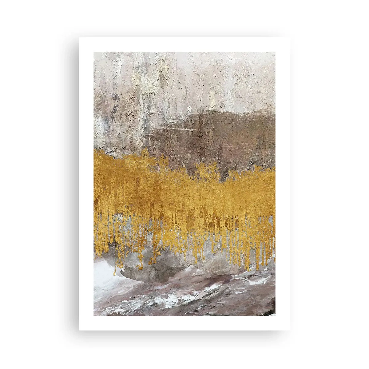 Póster - Textura abstracta en dorado y beige con efecto de profundidad. - 50x70cm - Una ráfaga dorada - Decoración de pared moderna para salón y dormitorio ARTTOR