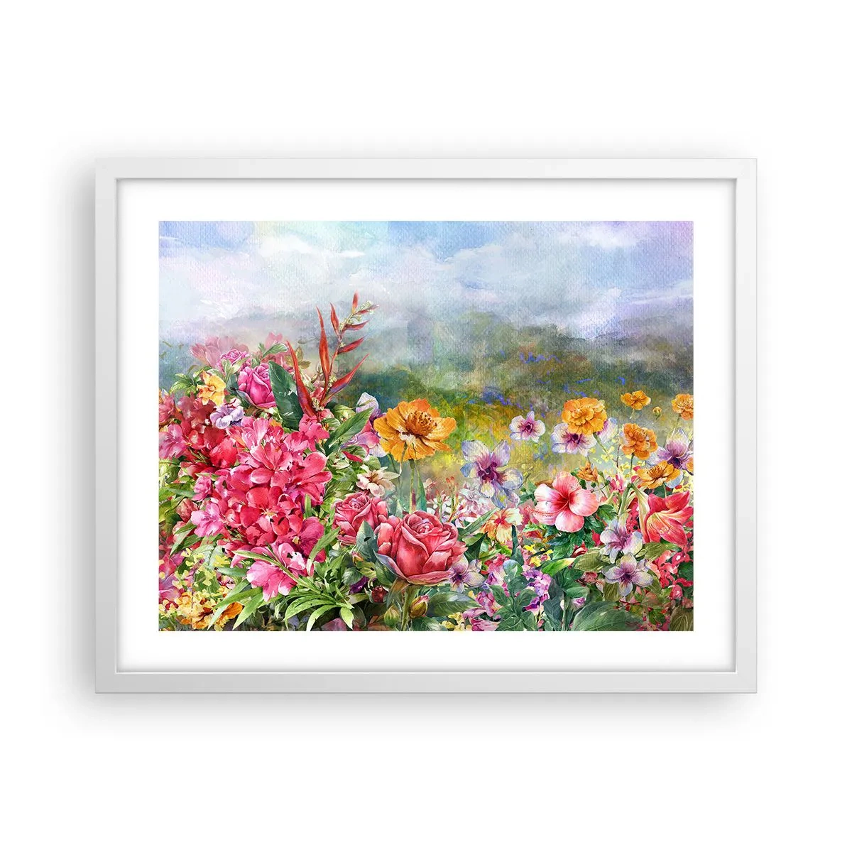 Póster en marco blanco - Un jardín enloquecido - 50x40 cm