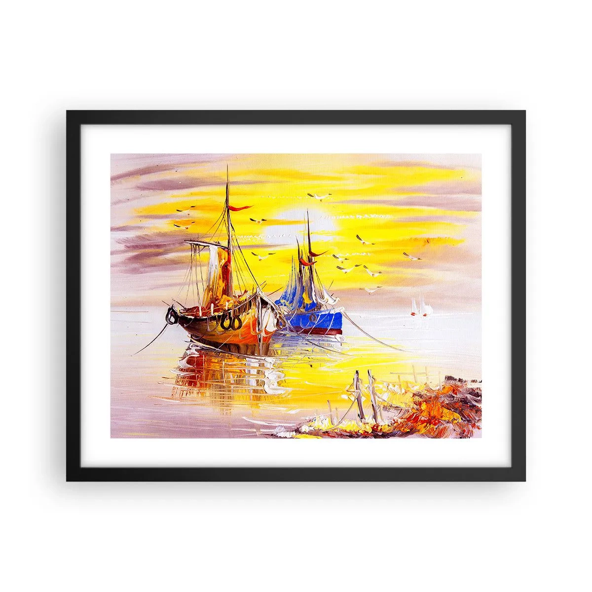 Póster en marco negro - Un merecido descanso en el puerto - 50x40 cm