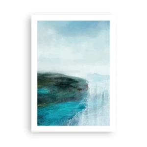 Póster - Un paisaje pintoresco con un acantilado sobre el agua en tonos azules. - 50x70cm - Abstracción marina - Decoración de pared moderna para salón y dormitorio ARTTOR