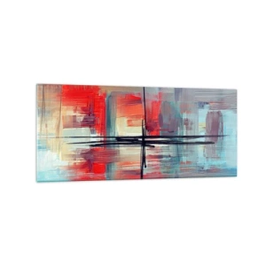 Cuadro sobre vidrio - Impresiones sobre Vidrio - Una composición abstracta con colores intensos, líneas y formas geométricas. - 120x50cm - Paisaje en una dimensión desconocida - Decoración de pared moderna para salón y dormitorio ARTTOR