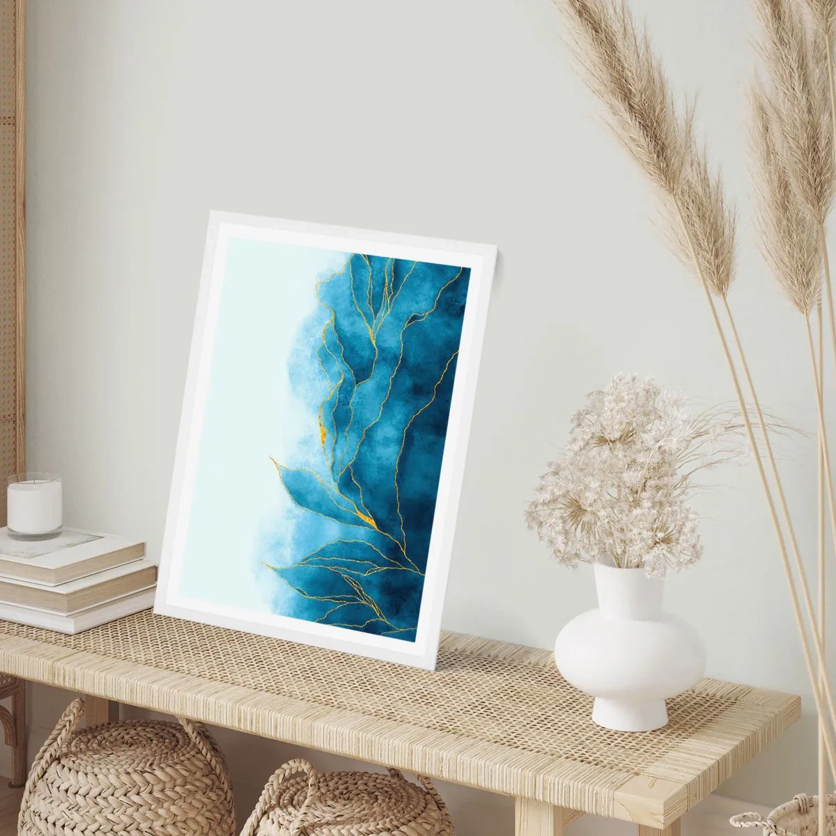 Póster en marco blanco - Oro y azul - 70x100 cm