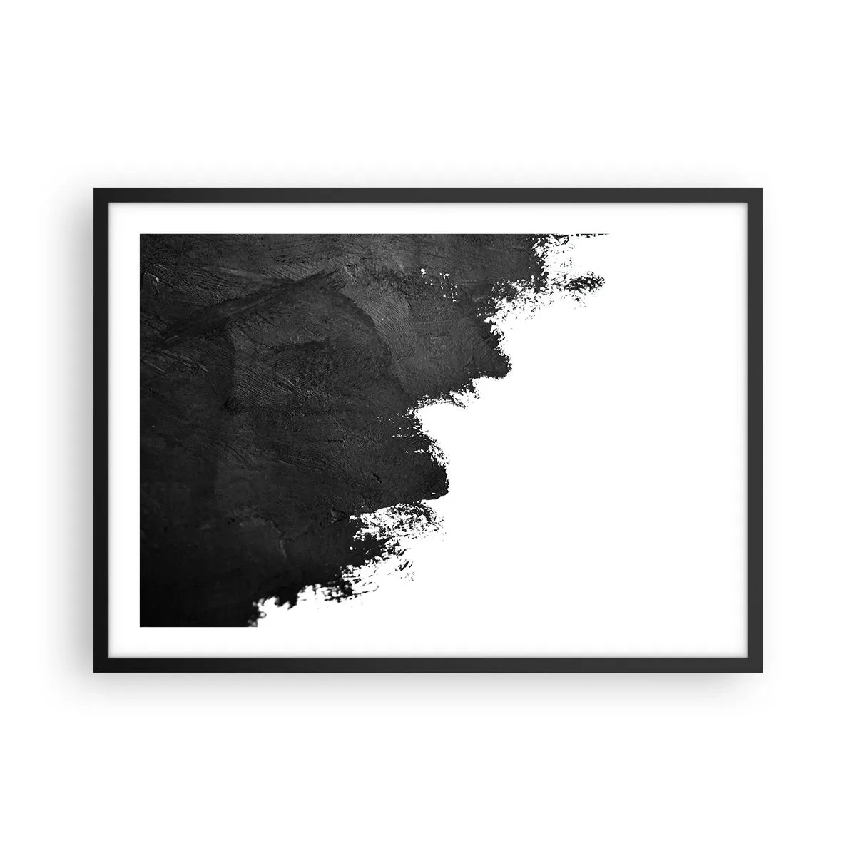 Póster en marco negro - Abstracción en blanco y negro con pinceladas contrastantes. - 70x50cm - Elementos: tierra - Decoración de pared moderna para salón y dormitorio ARTTOR
