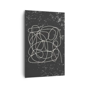 Cuadro sobre lienzo - Impresión de Imagen - Línea abstracta sobre fondo negro con finos detalles. - 80x120cm - Pensamientos errantes - Decoración de pared moderna para salón y dormitorio ARTTOR