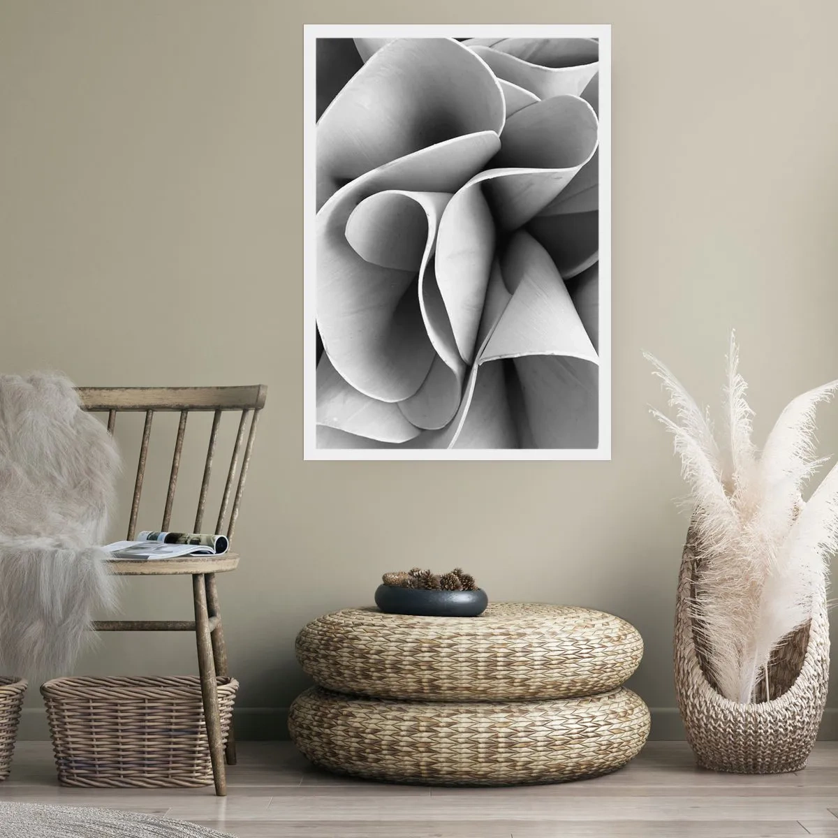 Póster - Pétalos abstractos en tonos grises - 50x70cm - Sucede en el espacio - Decoración de pared moderna para salón y dormitorio ARTTOR