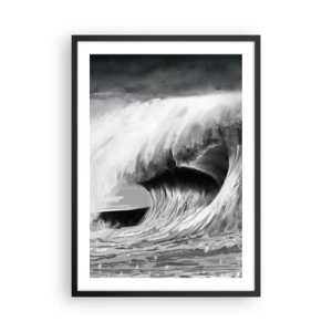 Póster en marco negro - Una poderosa ola en tonos grises - 50x70cm - La ira del océano - Decoración de pared moderna para salón y dormitorio ARTTOR
