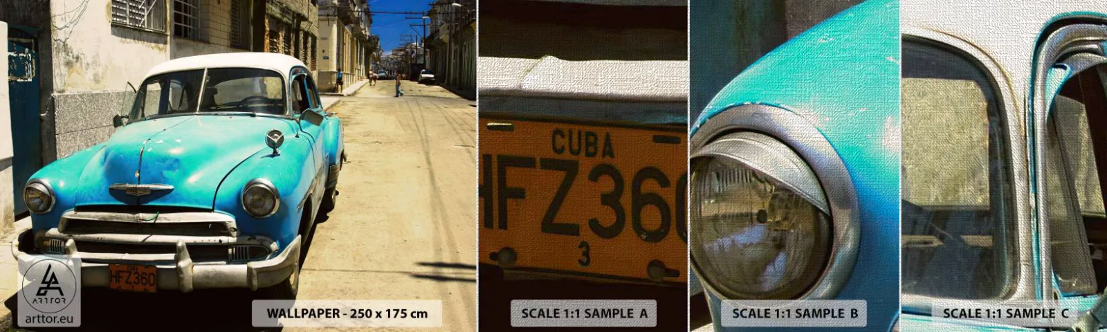 Muestra de fotomural Premium Canvas - ¡Viva Cuba! - Automotor, Auto, Cuba - 100x30 cm