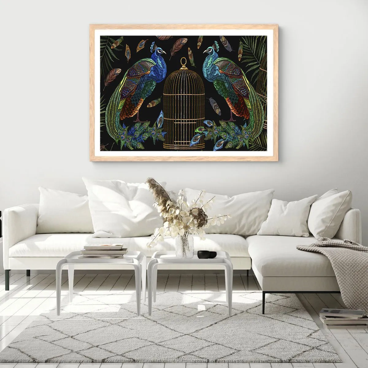 Póster en marco roble claro - Con plumajes reales - 100x70 cm