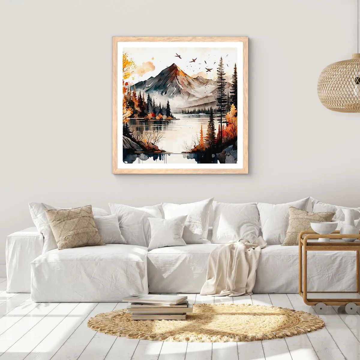 Póster en marco roble claro - Otoño dorado en las montañas - 60x60 cm