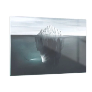 Cuadro sobre vidrio - Impresiones sobre Vidrio - Un iceberg con un buceador explorando la parte submarina. - 120x80cm - Misterio submarino - Decoración de pared moderna para salón y dormitorio ARTTOR
