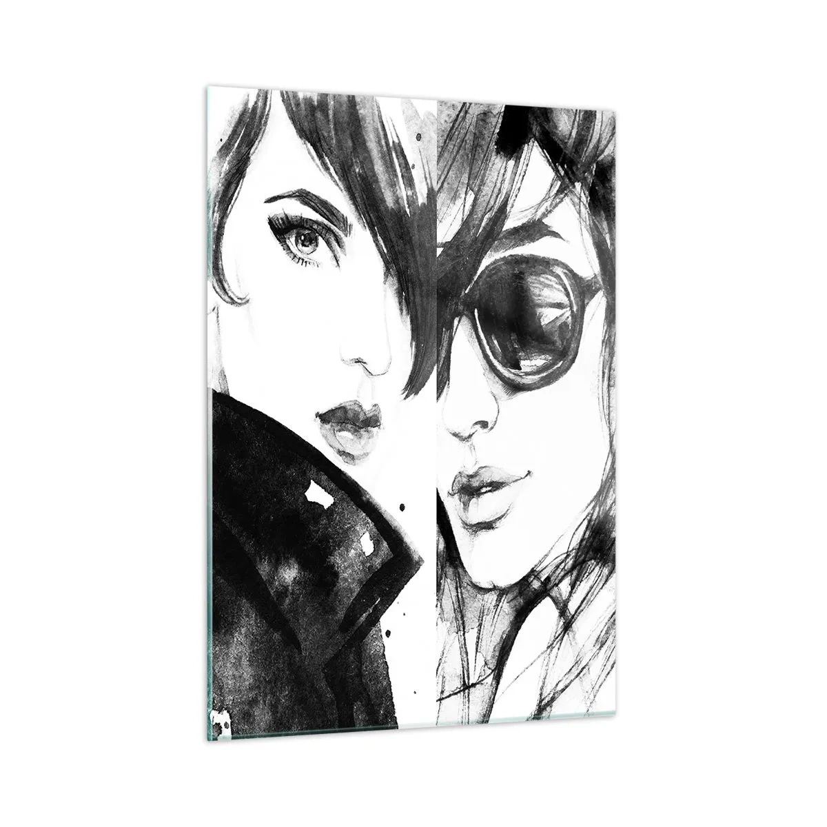 Cuadro sobre vidrio - Impresiones sobre Vidrio - Retratos esquemáticos de mujeres en blanco y negro - 50x70cm - La belleza multiplicada - Decoración de pared moderna para salón y dormitorio ARTTOR