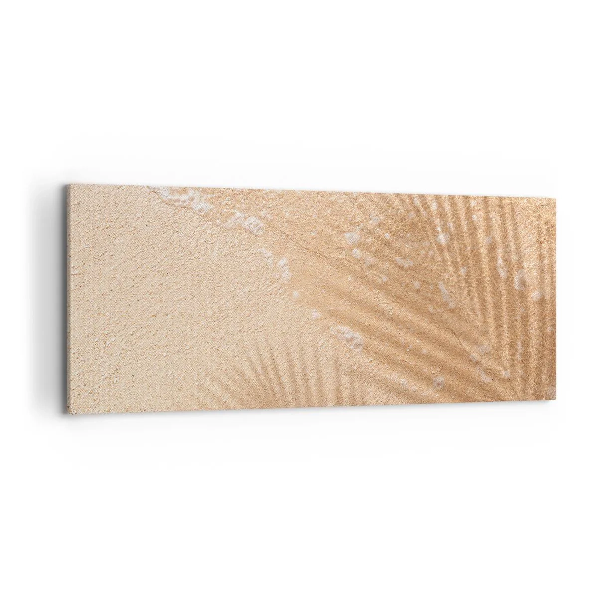 Cuadro sobre lienzo - Impresión de Imagen - La sombra de una palmera sobre la arena con un delicado patrón de ondas. - 120x50cm - La sombra de un verano caluroso - Decoración de pared moderna para salón y dormitorio ARTTOR