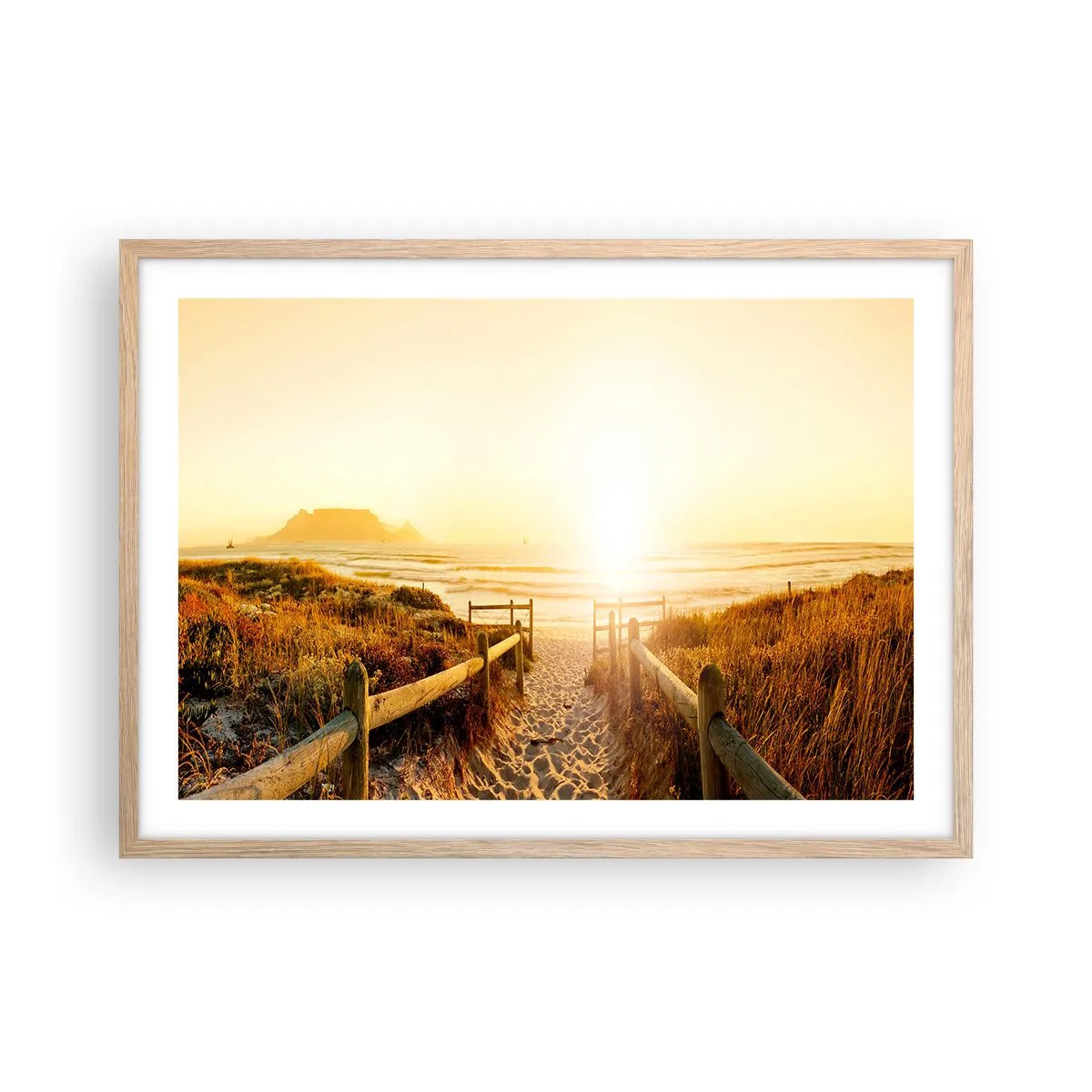 Póster en marco roble claro - A través de la duna, hacia el sol - 70x50 cm