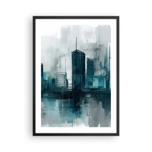 Póster en marco negro - Un panorama urbano moderno en tonos azules - 50x70cm - Ciudad color lluvia - Decoración de pared moderna para salón y dormitorio ARTTOR