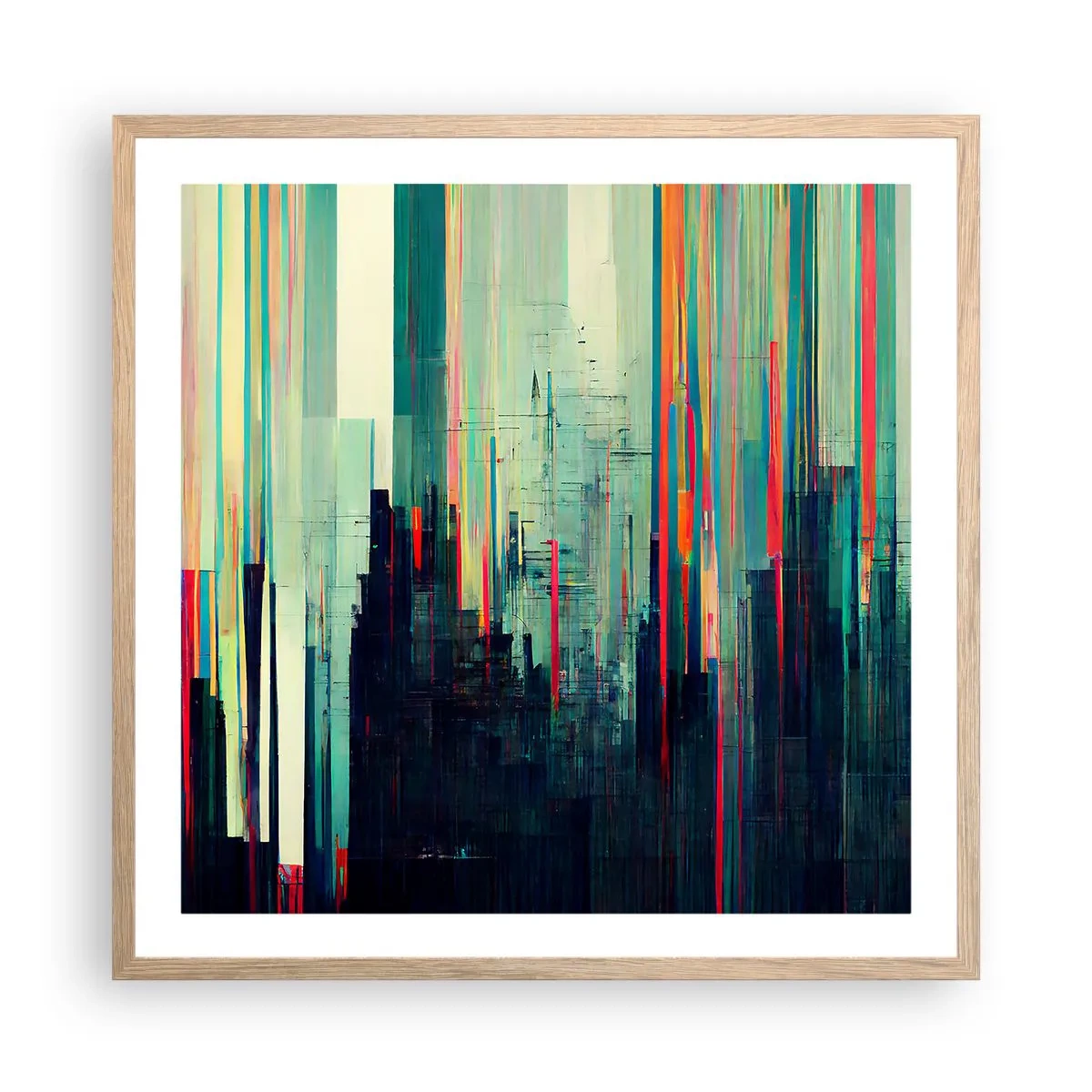 Póster en marco roble claro - Ciudad futurista - 60x60 cm