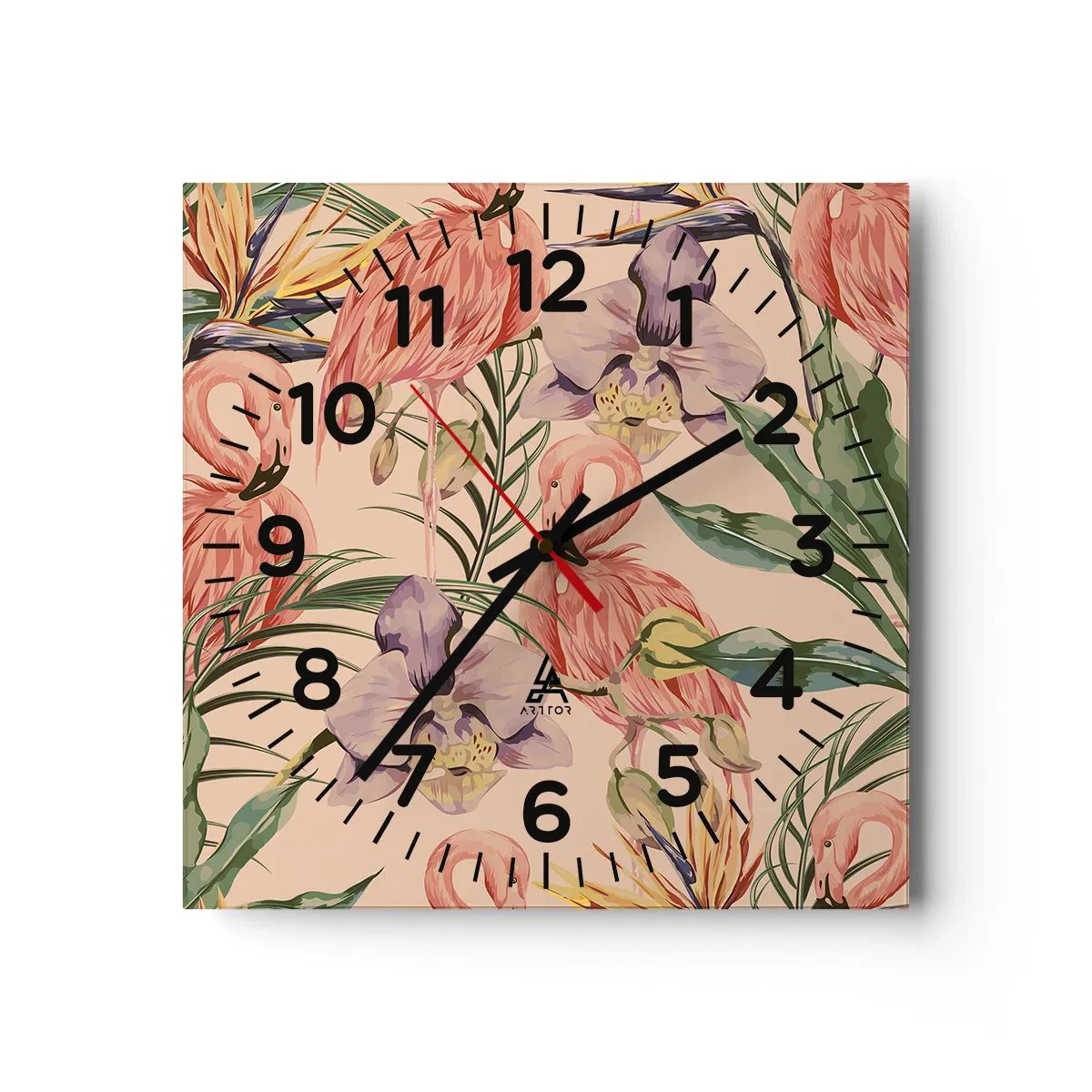 Reloj de pared - Reloj de vidrio - Un ballet rosa en flores - 40x40 cm