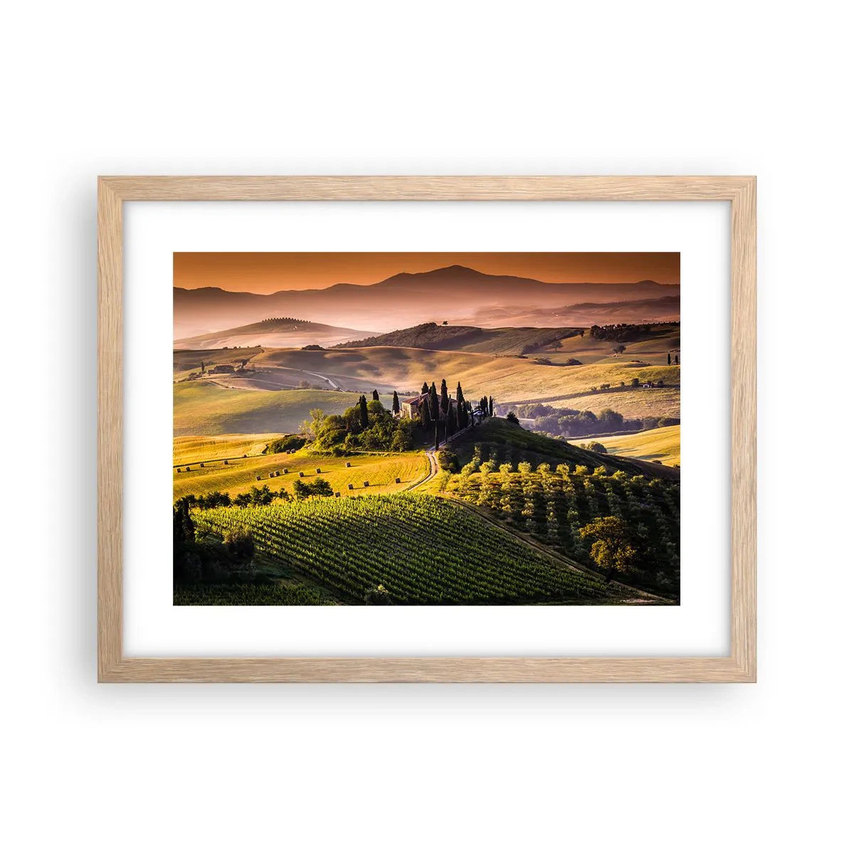 Póster en marco roble claro - Paisaje toscano - 40x30 cm