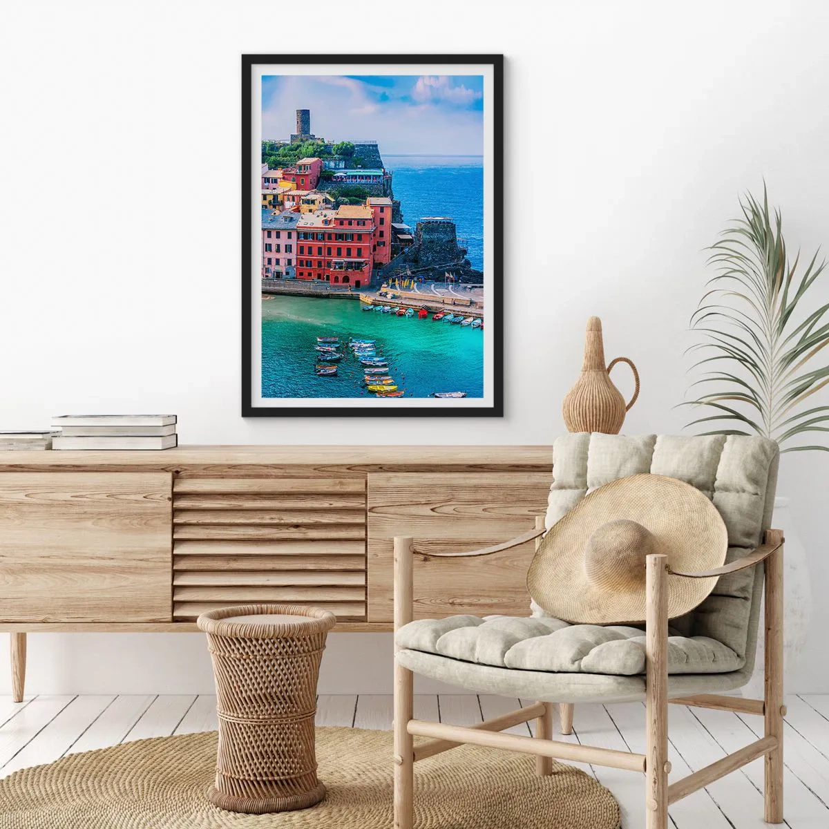 Póster en marco negro - Pueblo mágico del Mediterráneo - 70x100 cm
