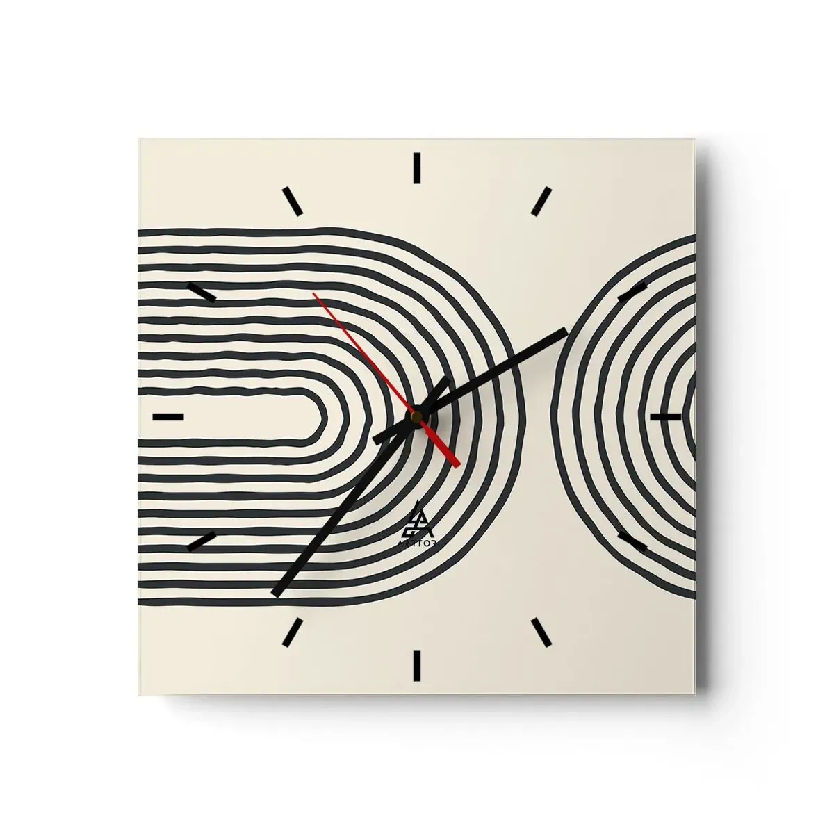 Reloj de pared - Reloj de vidrio - Patrón geométrico abstracto con líneas simétricas sobre un fondo claro. - 30x30cm - Próximamente... - Decoración de pared moderna para salón y dormitorio ARTTOR