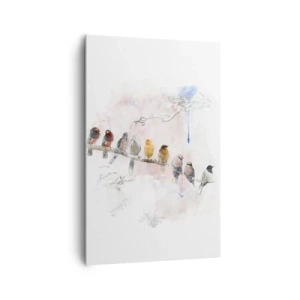 Cuadro sobre lienzo - Impresión de Imagen - Pájaros coloridos en una rama en estilo acuarela. - 80x120cm - Reunión alada - Decoración de pared moderna para salón y dormitorio ARTTOR