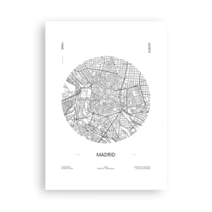 Póster - Un mapa minimalista de Madrid en blanco y negro. - 50x70cm - Anatomía de Madrid - Decoración de pared moderna para salón y dormitorio ARTTOR