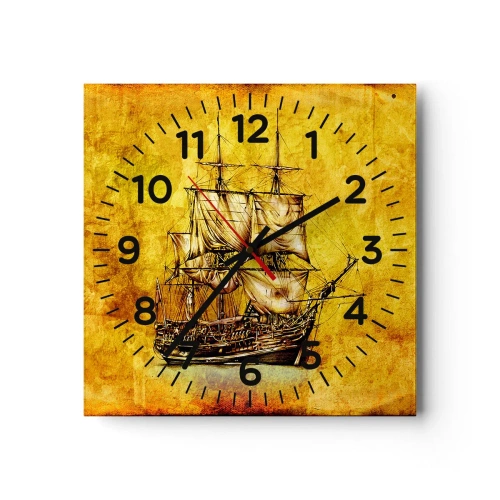 Reloj de pared - Reloj de vidrio - ¡Rumbo a la isla Tortuga! - 40x40 cm