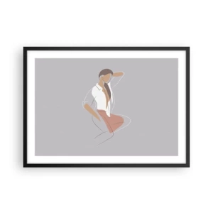 Póster en marco negro - Un retrato minimalista de una mujer en colores pastel. - 70x50cm - Un esbozo de encanto - Decoración de pared moderna para salón y dormitorio ARTTOR