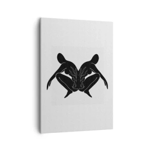 Cuadro sobre lienzo - Impresión de Imagen - Siluetas negras en posición simétrica sobre un fondo blanco. - 50x70cm - Un alma compartida - Decoración de pared moderna para salón y dormitorio ARTTOR