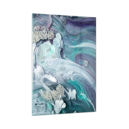 Cuadro sobre vidrio - Impresiones sobre Vidrio - Una composición abstracta en tonos azul, morado y blanco. - 50x70cm - Corrientes de azul - Decoración de pared moderna para salón y dormitorio ARTTOR