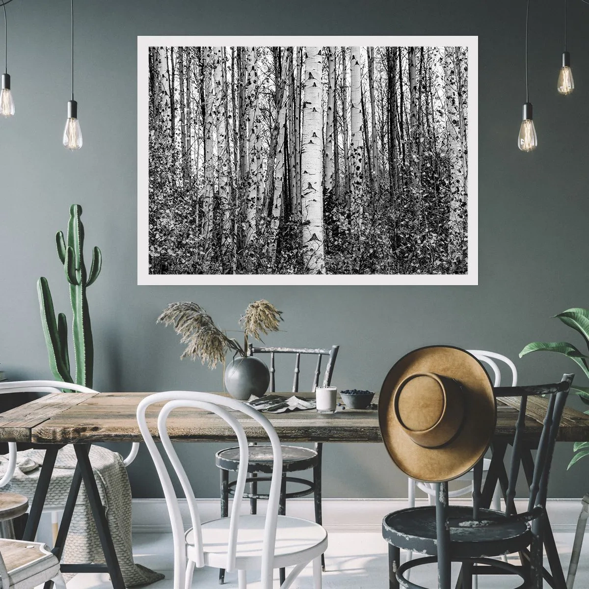 Póster - Abedules blancos y negros en el bosque - 100x70cm - Columnas de abedules - Decoración de pared moderna para salón y dormitorio ARTTOR