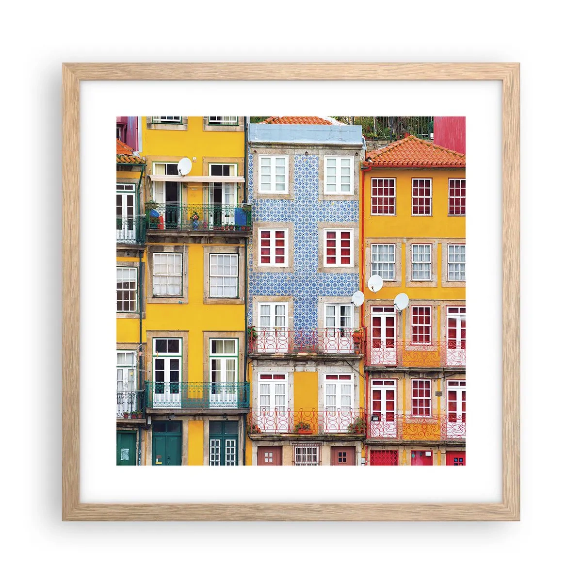 Póster en marco roble claro - Los colores de la ciudad vieja - 40x40 cm
