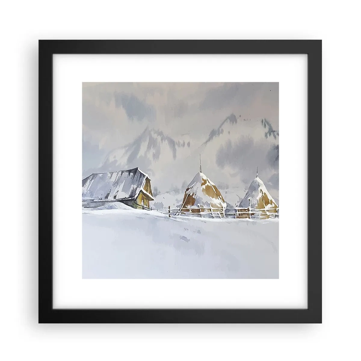 Póster en marco negro - En un valle nevado - 30x30 cm