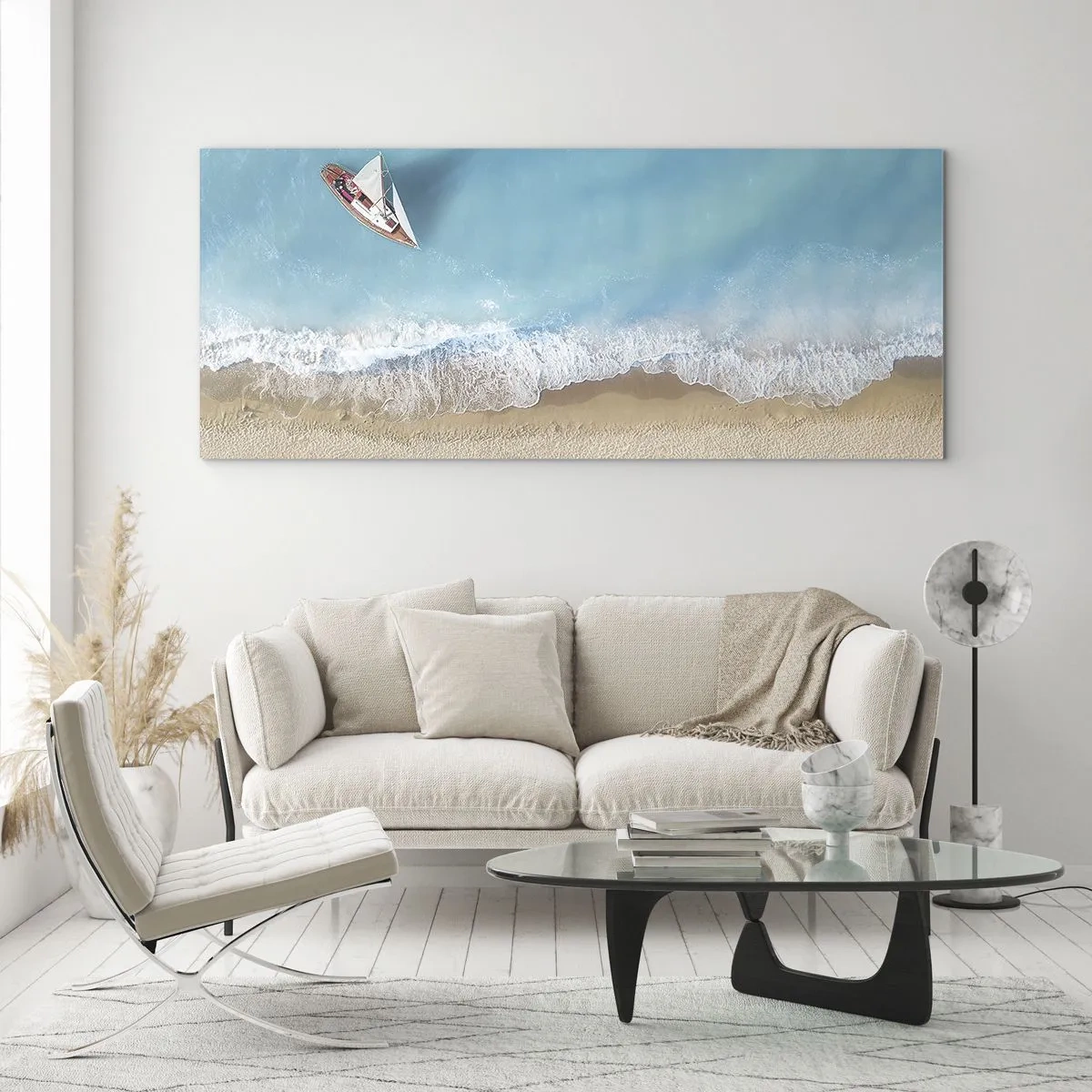 Cuadro sobre vidrio - Impresiones sobre Vidrio - Frontera celeste y dorada - 100x40 cm