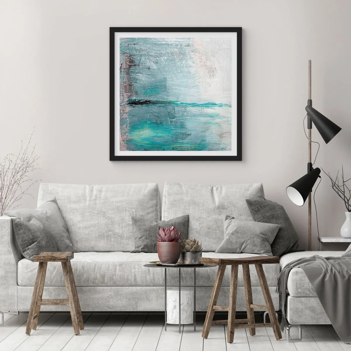 Póster en marco negro - Horizontalmente sobre el azul - 60x60 cm