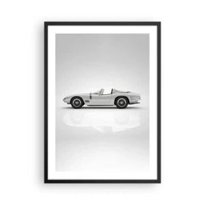 Póster en marco negro - Clásico convertible blanco sobre fondo neutro. - 50x70cm - Una promesa de diversión - Decoración de pared moderna para salón y dormitorio ARTTOR