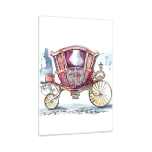 Cuadro sobre vidrio - Impresiones sobre Vidrio - Una elegante ilustración de un carruaje antiguo en colores pastel. - 80x120cm - ¿A la boda o al baile? - Decoración de pared moderna para salón y dormitorio ARTTOR