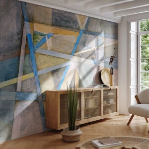 Fotomural Premium Sand - Abstracción geométrica en tonos azules y beige. - 100x70cm - ¿Recto o inclinado? - Decoración de pared moderna para salón y dormitorio ARTTOR