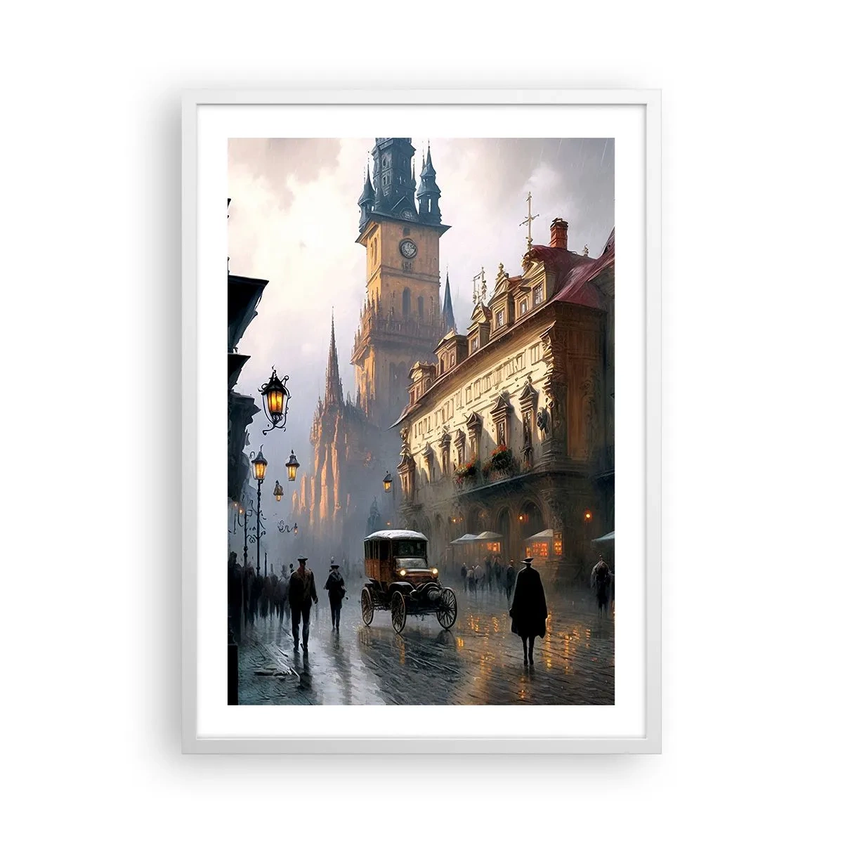 Póster en marco blanco - La magia de una noche de Praga - 50x70 cm