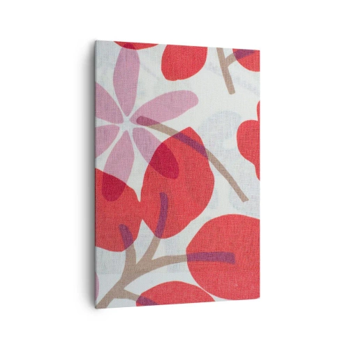 Cuadro sobre lienzo - Impresión de Imagen - Flores y hojas en tonos rojos y rosas. - 70x100cm - Composición floral en rosa - Decoración de pared moderna para salón y dormitorio ARTTOR