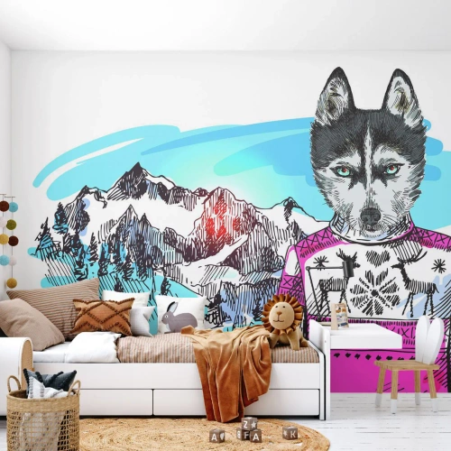 Fotomural Autadhesivo Deluxe Sticker - Un lobo con piel de cordero - Abstracción, Lobo, Para niños - 100x70 cm