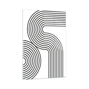 Cuadro sobre vidrio - Impresiones sobre Vidrio - Una pintura abstracta con líneas negras que crean patrones geométricos sobre un fondo blanco. - 70x100cm - En una curva - Decoración de pared moderna para salón y dormitorio ARTTOR