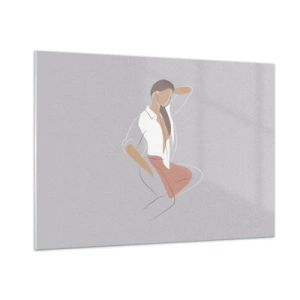 Cuadro sobre vidrio - Impresiones sobre Vidrio - Silueta de mujer en estilo minimalista. - 100x70cm - Un esbozo de encanto - Decoración de pared moderna para salón y dormitorio ARTTOR