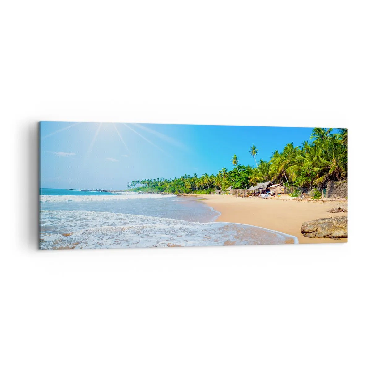 Cuadro sobre lienzo - Impresión de Imagen - Playa tropical con palmeras y cielo azul. - 140x50cm - Un lugar exótico para ti - Decoración de pared moderna para salón y dormitorio ARTTOR
