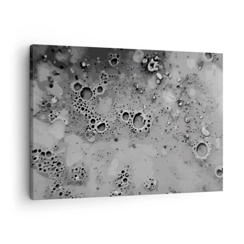 Cuadro sobre lienzo - Impresión de Imagen - Patrón abstracto de burbujas en blanco y negro - 70x50cm - Como un paisaje lunar - Decoración de pared moderna para salón y dormitorio ARTTOR
