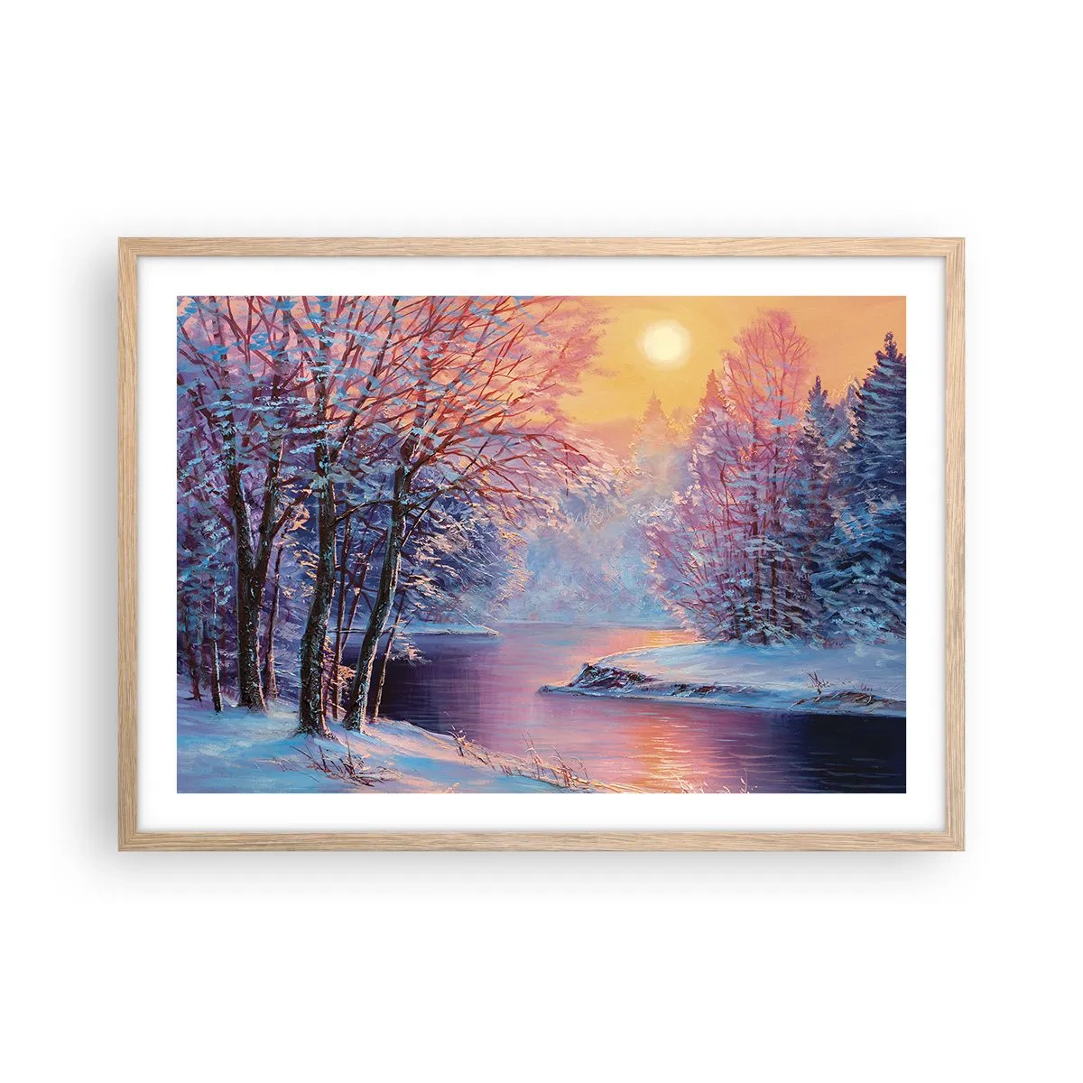 Póster en marco roble claro - Colores del invierno - 70x50 cm