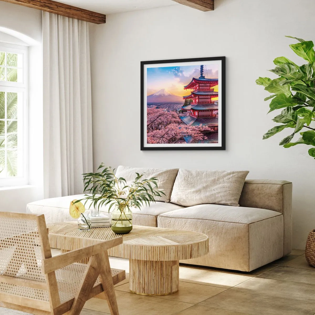 Póster en marco negro - La esencia del espíritu japonés - 60x60 cm